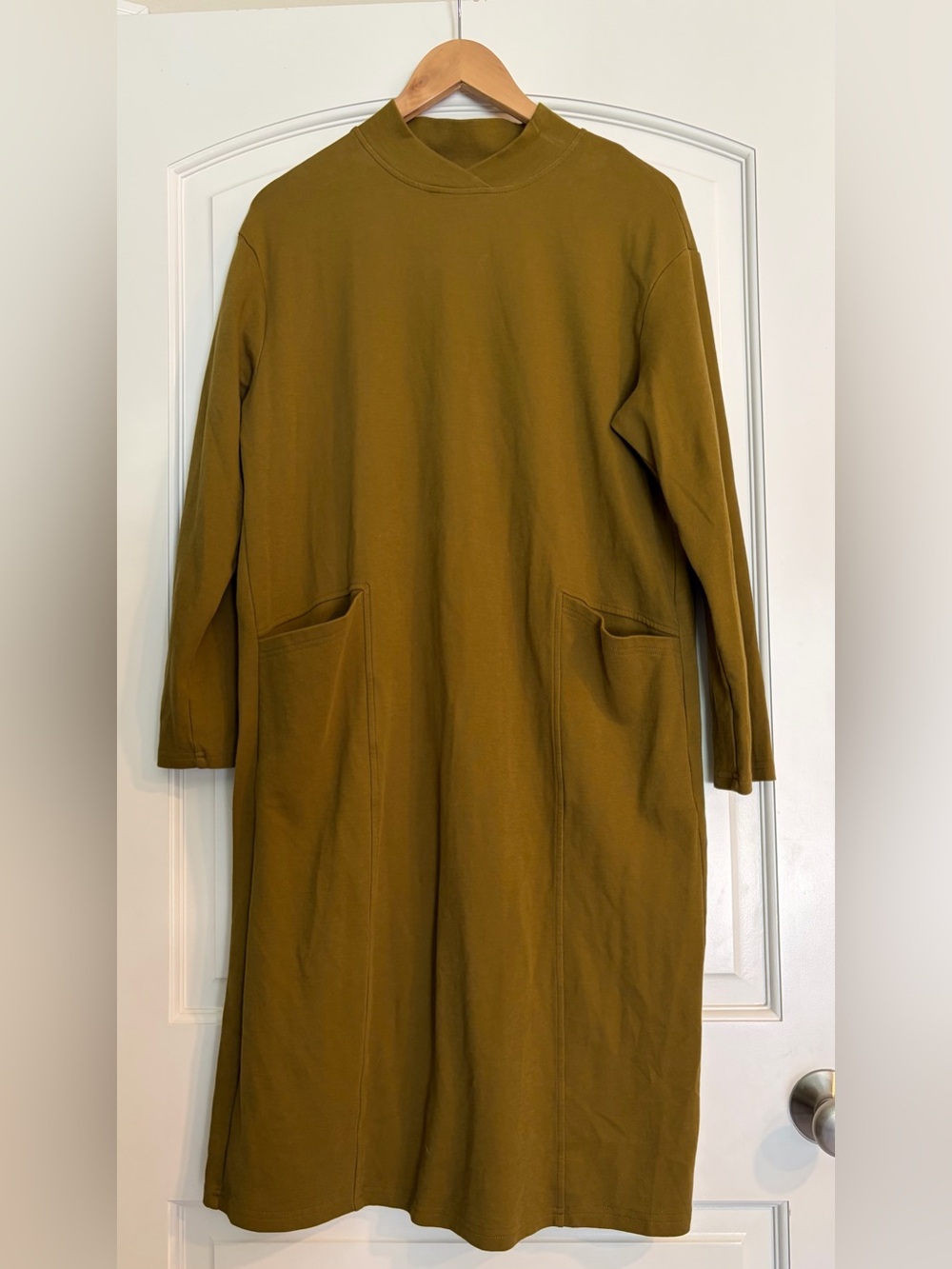 LINTICO Cotton Long Sleeve ALANI Coastal Dress Two Front Patch Pockets L